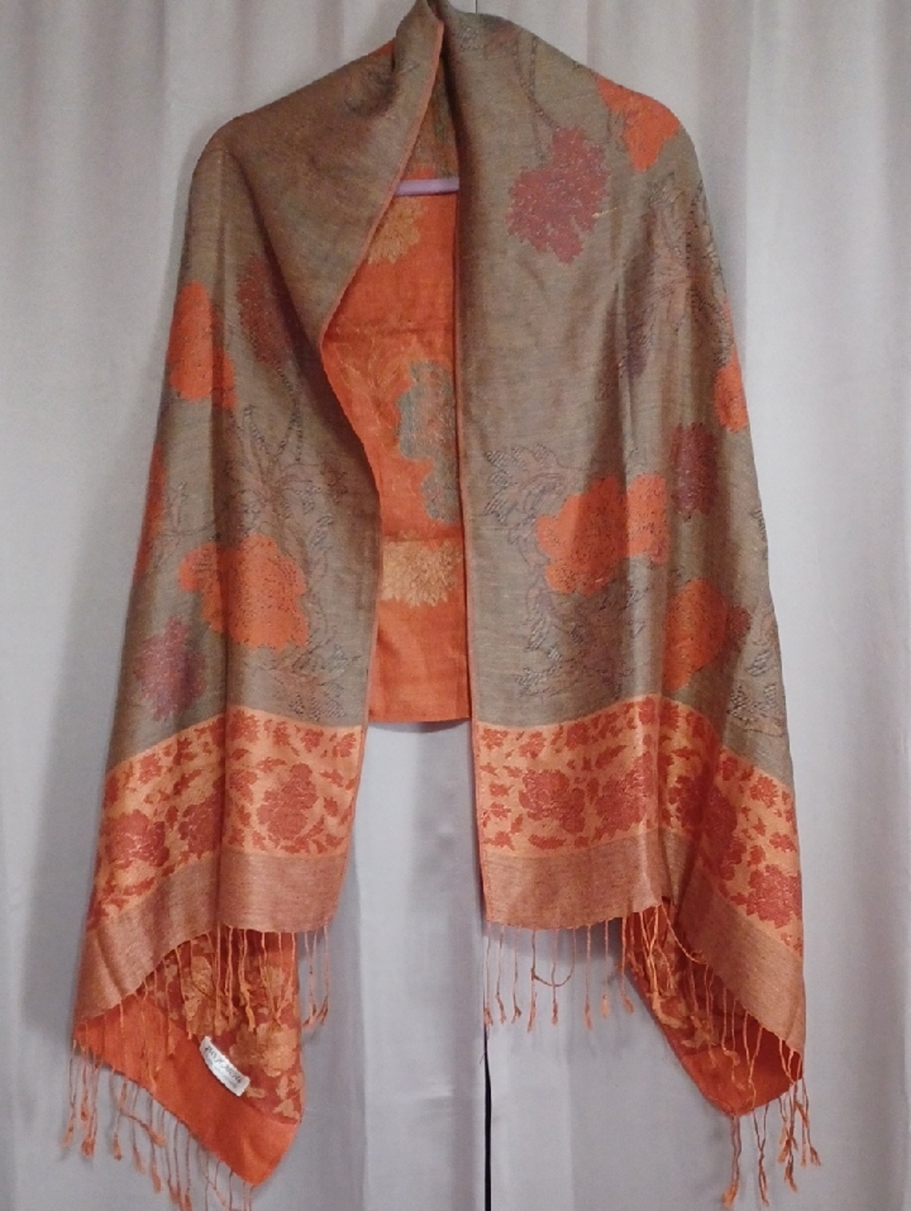 Pashmina Silk Cashmere Scarf Shawl Jaquard Floral Appx 72×28